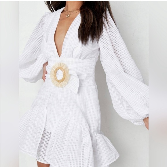 Missguided White Check Raffia Belted Mini Dress - Picture 2 of 9